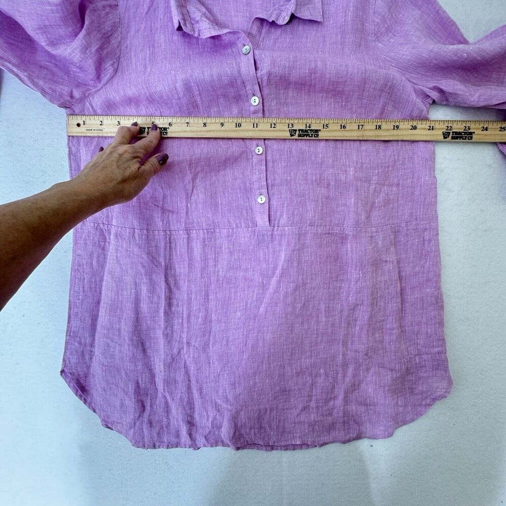 J Jill Love Linen Womens MP Purple Pink Pull Over Tunic Pocket Roll Tab Top - Picture 7 of 8